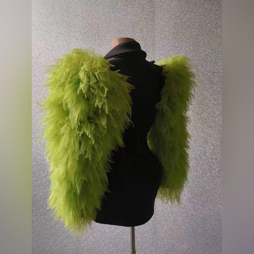 Zip Blazer Minidress with Green Tulle Sleeves Ready to ship ( Custom Colors) - Picture 3 of 5